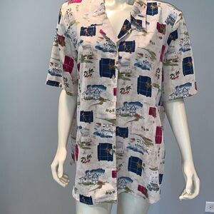Vintage Maggie Sweet Grandmacore Graphic All Over Print Oversized Button Down Sh